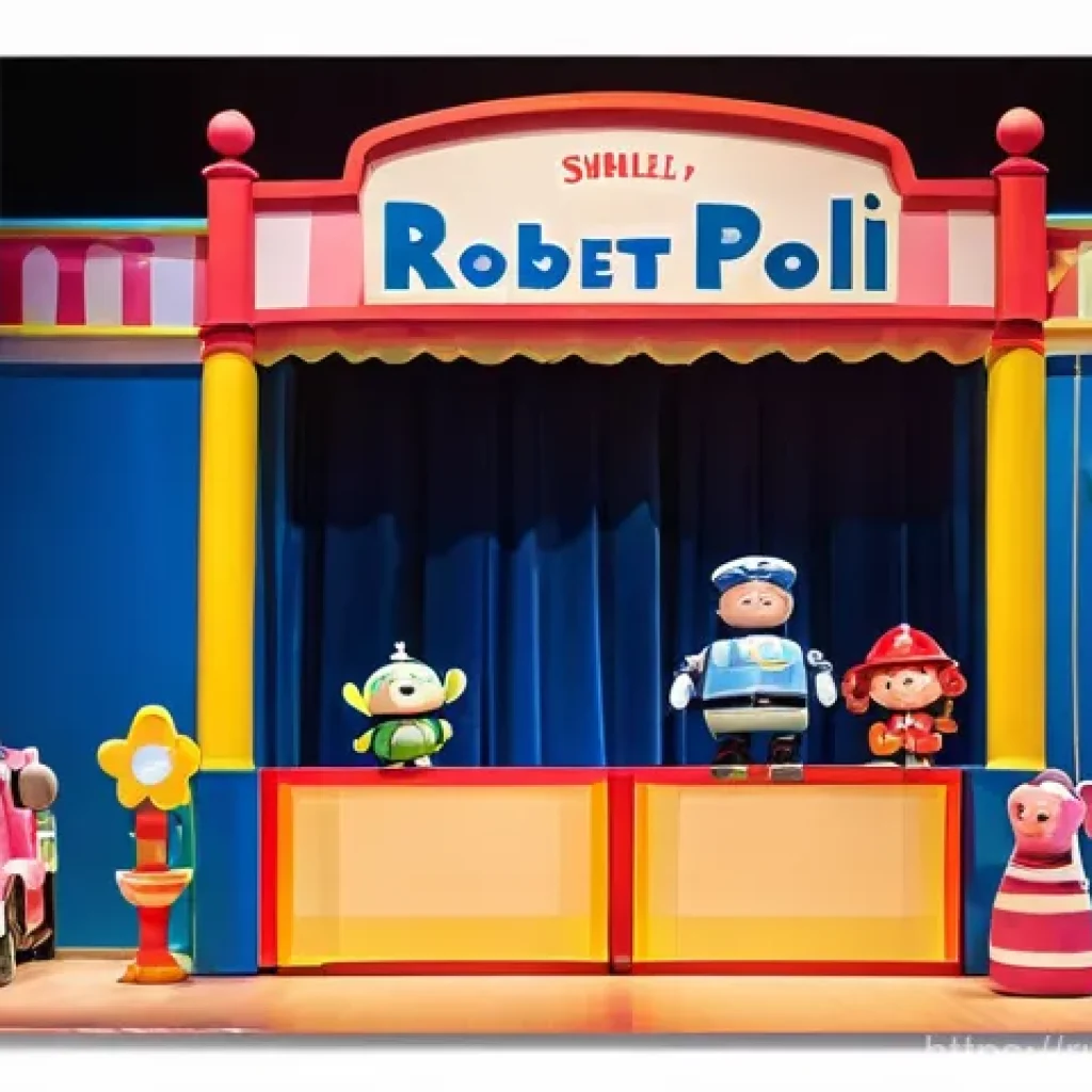 로보카폴리 어린이 인형극 - **Prompt 1: Robocar Poli Puppet Show on Stage**
"A vibrant and colorful puppet show stage. On th...