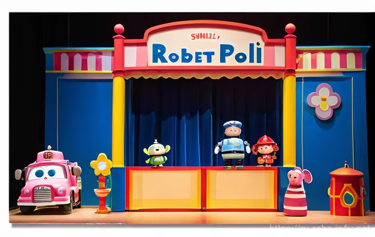 로보카폴리 어린이 인형극 - **Prompt 1: Robocar Poli Puppet Show on Stage**
"A vibrant and colorful puppet show stage. On th...