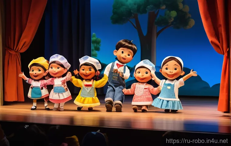 로보카폴리 어린이 인형극 - **Prompt 1: Robocar Poli Puppet Show on Stage**
    "A vibrant and colorful puppet show stage. On th...