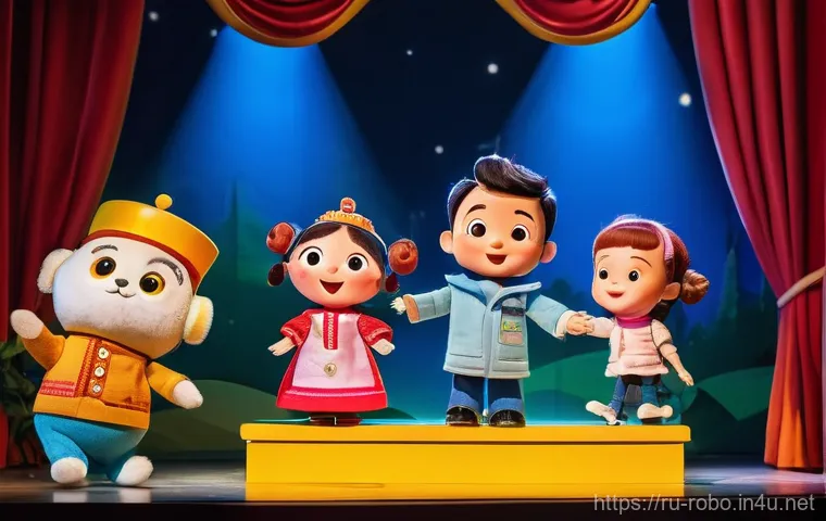 로보카폴리 어린이 인형극 - **Prompt 2: Children Interacting with Robocar Poli Puppet Characters**
    "A diverse group of happy...