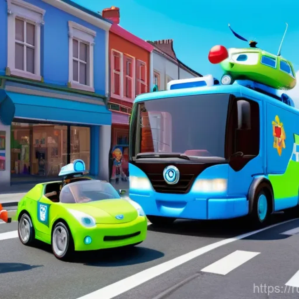 로보카폴리의 영향력 - **Prompt:** A vibrant scene in the bustling town of Broomstown, where the Robocar Poli rescue team i...