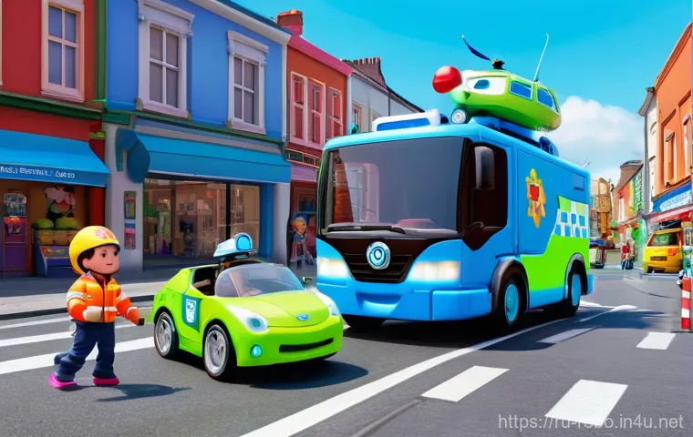 로보카폴리의 영향력 - **Prompt:** A vibrant scene in the bustling town of Broomstown, where the Robocar Poli rescue team i...