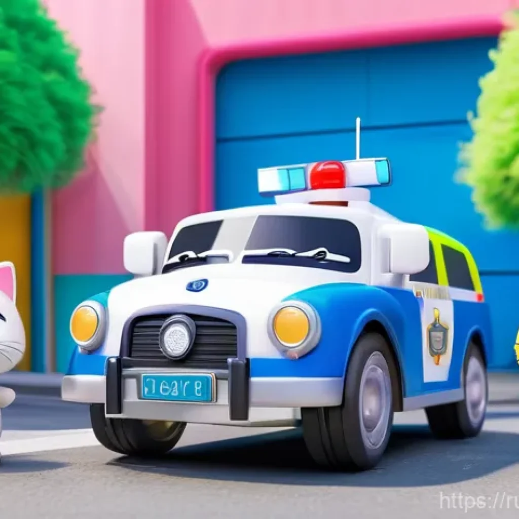 로보카폴리와 글로벌 반응 - An animated scene in the vibrant Brooms Town. Robocar Poli (blue police car), Robocar Amber (pink an...