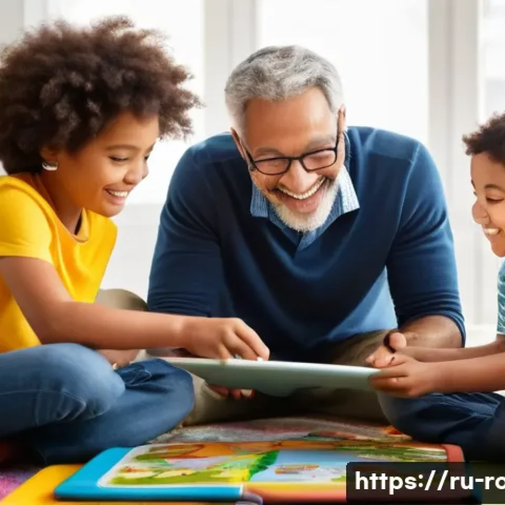 로보카폴리와 키즈 교육 프로그램 - **Prompt:** A cozy and brightly lit living room in a modern home, featuring a diverse group of two c...