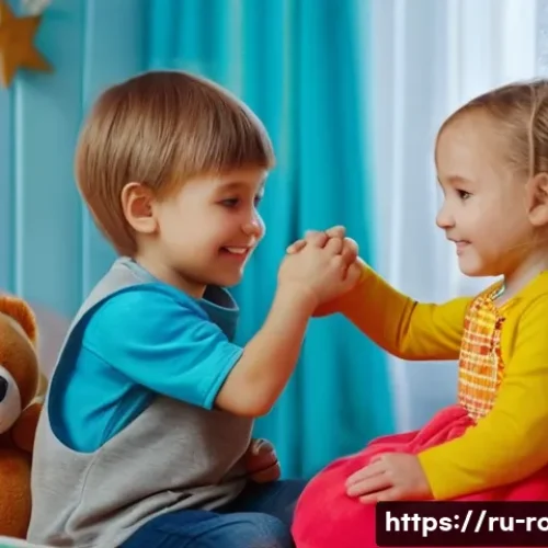 Home 31 로보카폴리 상품화 비하인드 - A cheerful 7-year-old Russian boy and a 6-year-old Russian girl are happily playing in a cozy, brigh...