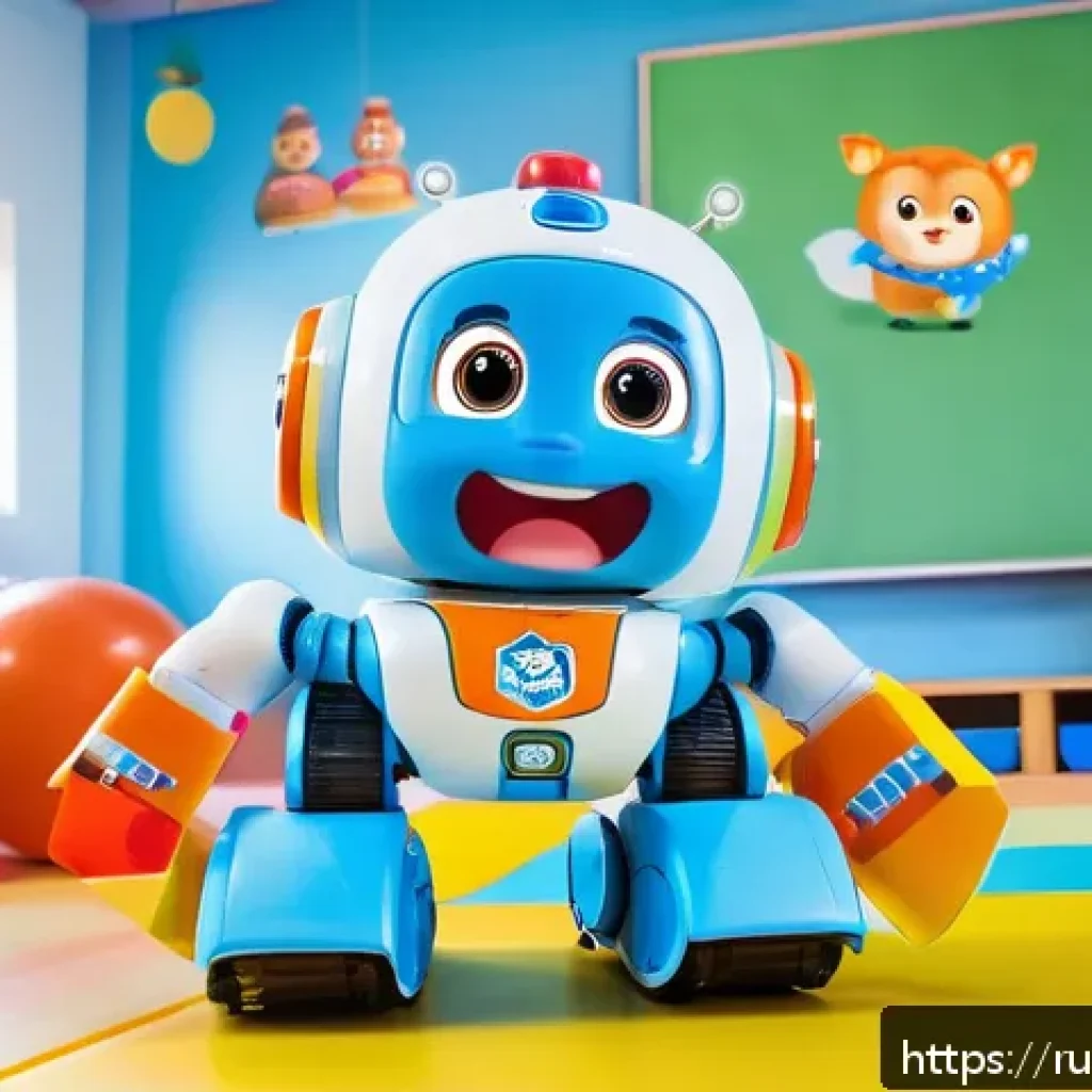 로보카폴리의 새로운 프로젝트 - A cheerful preschool-aged child wearing a colorful diaper, playing an interactive educational game o...