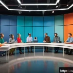 Home 22 로보카폴리 더빙 배우 - A professional voice actor studio scene showing a diverse group of adult voice actors recording line...